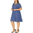 thumbnail image 4 of MODA NOVA Juniors' Plus Denim Dress Tiered V Neck Short Sleeve Midi Chambray Dresses, 4 of 6