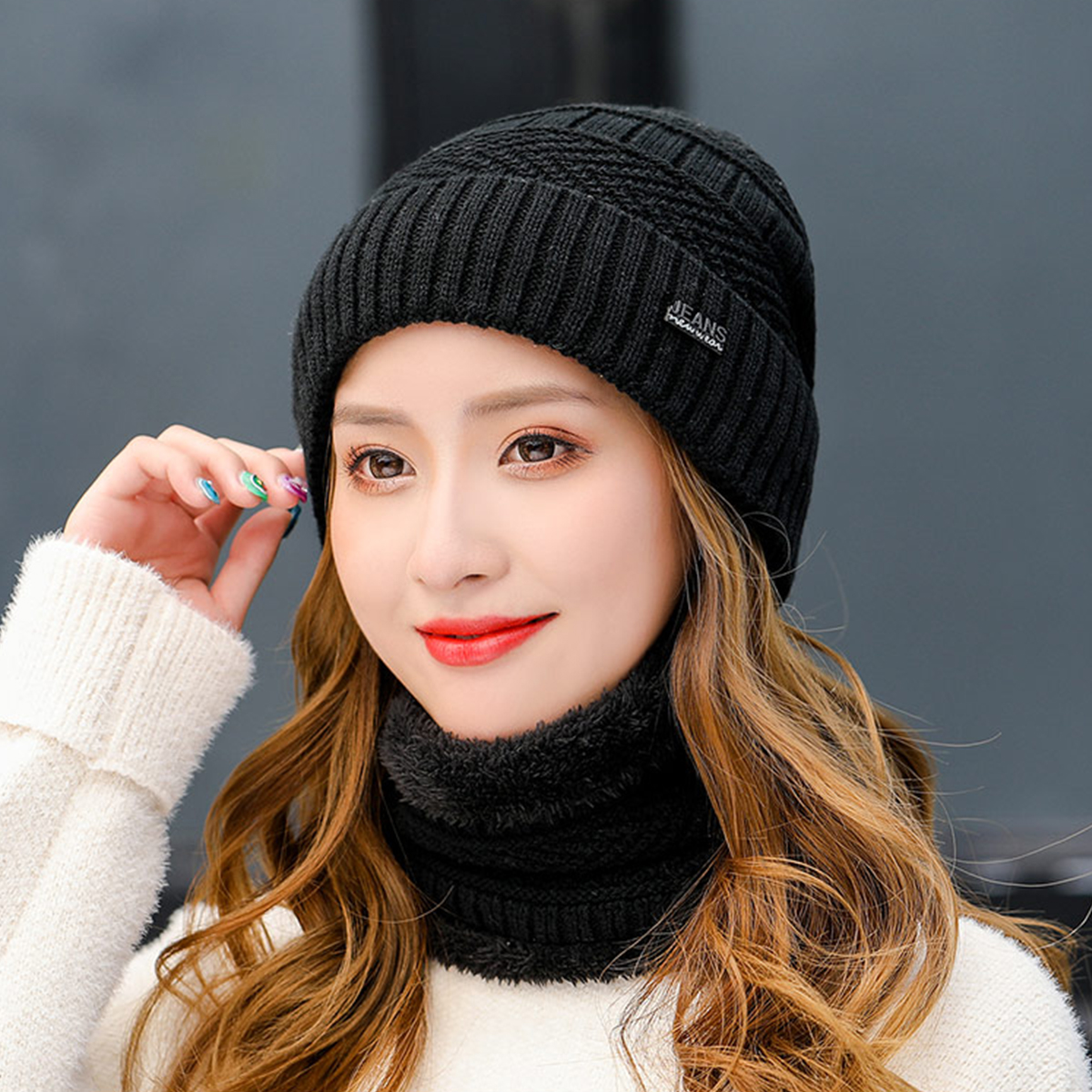 Leories Women's Beanie & Scarf Winter Set - Slouchy Knit Skull Cap In Red, Acrylic With Fleece Lining - View #7