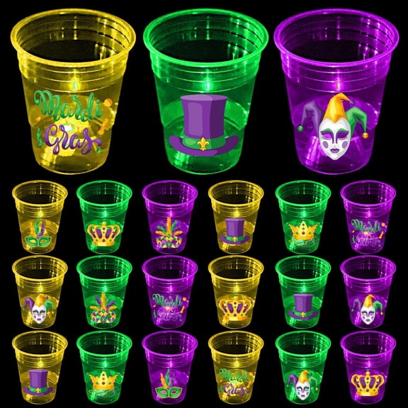 24 Pcs Mardi Gras Glow Cups for Party Theme Mardi Gras Decorations, Party Favors Supplies, Accessories, Carnival Favors, New Orleans Style Party(16 oz)