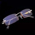thumbnail image 3 of Men Business Gold Reading Glasses 3.00, Rimless Brown Lenses Tortoiseshell Temple Anti Blue Light Rectangular Readers +3.00 Strength, 3 of 6