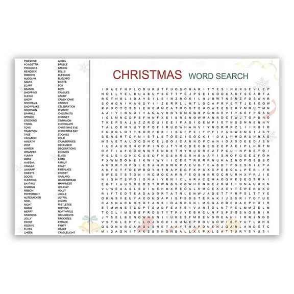 Christmas Word Search Poster - Large 12''x18 ''Unframed Canvas - Fun Holiday Party Games & Decor for Family, Kids, Adults