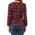 thumbnail image 3 of Allegra K Women's  Plaid Button up Split Neck Long Sleeves Loose Blouse, 3 of 6