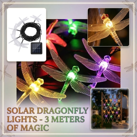 Solar Powered Outdoor String Lights Waterproof 20 Led Dragonfly Design 3M Long 1 Pc Set Backyard Deck Accent Lighting