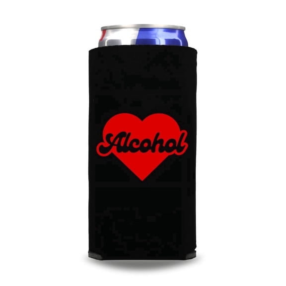 Alcohol Slim Can Cooler Sleeve, Valentine’s Drink Accessory for Spiked Seltzer, Heart’s Day Gift, Black