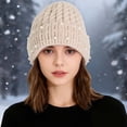thumbnail image 2 of AWZXDE Versatile Winter Knit Hat with Bead Dome for Warmth and Solid Color Style Beige, 2 of 4