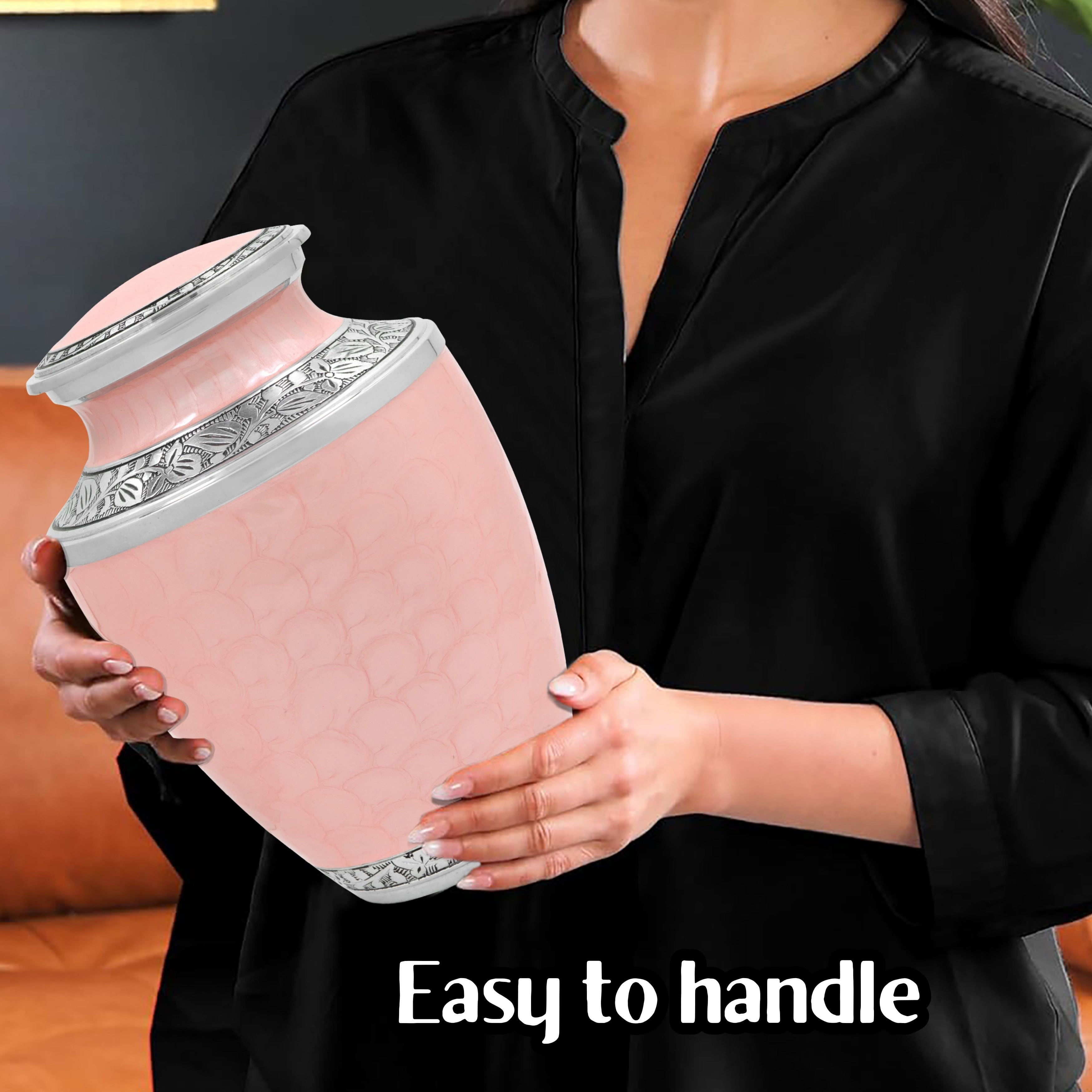 Aluminum Handcrafted Urn - Elegant Keepsake Holder for Adult Human Ashes (Powder Pink & Silver)