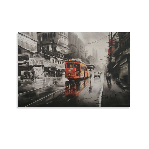 Kolkata Tram Canvas Art Poster And Wall Art Picture Print Modern Family Bedroom Decor Posters,Unframe-style,20x30inch(50x75cm)