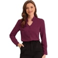 thumbnail image 1 of Camisa abotonada elegante Allegra K con cuello alto y escote En V recortado, primavera, mujer, Rojo púrpura, XS, 1 of 5