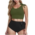 thumbnail image 3 of SROBPTY Women's Fashion Solid V Neck 2 Piece Split Swimsuit Set Bathing Suit Army Green,L, 3 of 5