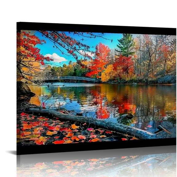 Acheng Nature Wall Art Canvas Artwork Lake Mountain Red Maple Leaf National Park Nature Pictures for Living Room Bedroom Office Wall Decor Home Decoration picture 1