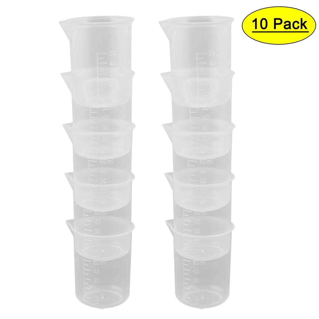 50ml Capacity Clear Plastic Measuring Cup Beaker Laboratory Set 10 Pcs