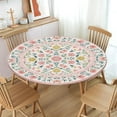 thumbnail image 2 of Boho Round Fitted Tablecloth with Elastic Edge,Water-Resistant Vintage Spring Light Pink Green Yellow Floral for 40-44" Found Tables Pastoral Flowers Leaf Table Cloth for Dinner,Outdoor,Patio, 2 of 8