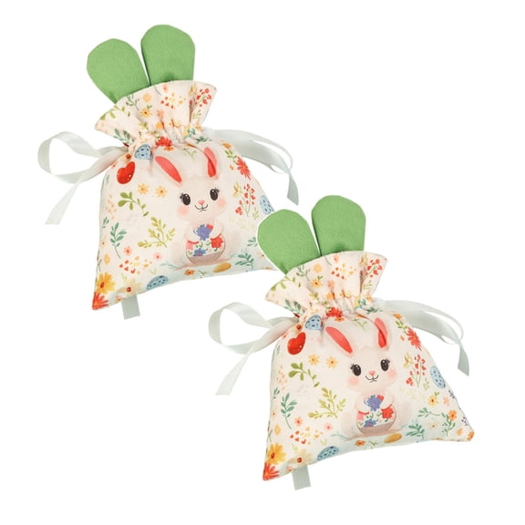 2Pcs Easter Bunny Gift Bags –Easter Treat Bags Bunny Goodie Bags Reusable Drawstring Treat Bags with 3D Bunny Ears for Bunny lovers or Easter Presents,Kids Easter Party, Egg Hunt & Classroom Favors