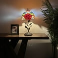 thumbnail image 5 of Tiffany Table Lamp Red Orange Blue Stained Glass Rose Flowers LED Bulb Included Iron Metal Leaves Bronze Base for Living Room Dining Room Bedroom Bedside 20"H*10"W, 5 of 13