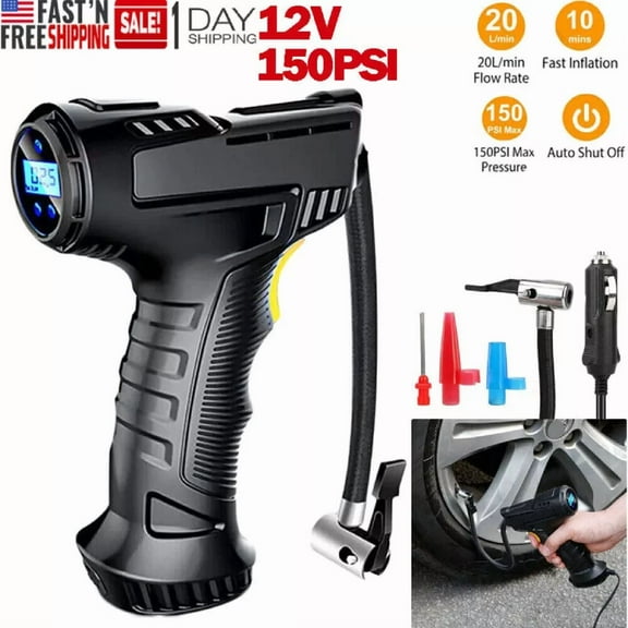 12V Digital Air Pump Electric Car Air Gun Pump Hose Air Compressor Tire Inflator