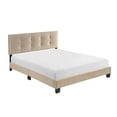 thumbnail image 1 of Pemberly Row Modern Wood Frame Velvet Queen Platform Bed in Light brown, 1 of 9
