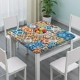 thumbnail image 3 of Tablecloth Square Geometric Nordic Vintage Style, Backed Waterproof Vinyl, Fitted Elastic Edge for Camping, Dining Use, 3 of 6