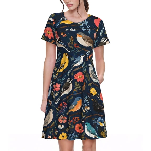 Colorful Songbird Floral Dresses Short Sleeve Nightdresses for Women