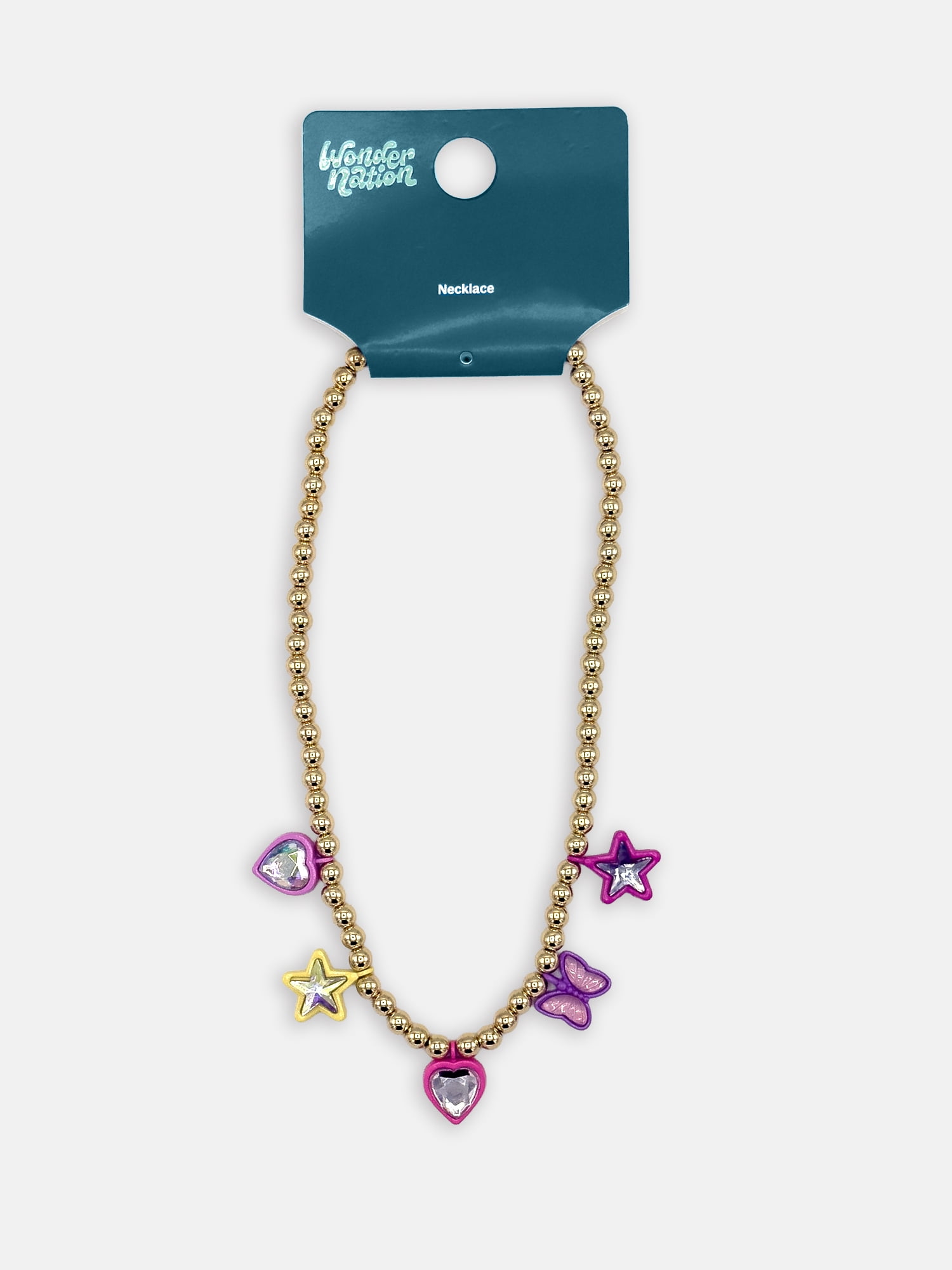 Wonder Nation Girls 1 Piece Stone Charm Necklace, Gold/Multi