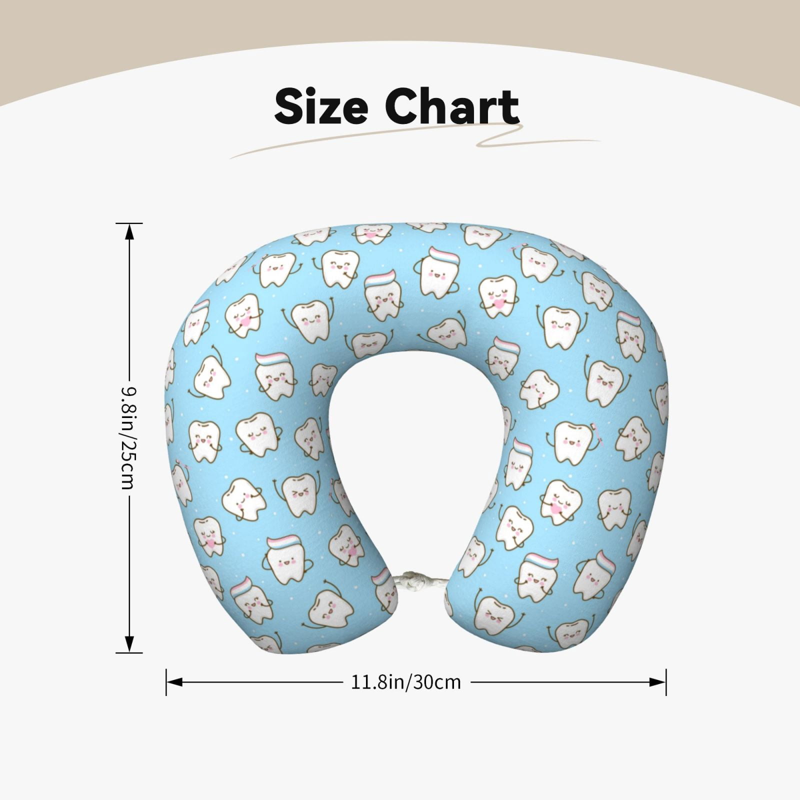 Xecao Cute Teeth Print Memory Foam Cervical Neck Pillow Versatile U-Shaped Pillows for Home,Office,Camping,Travelling,Soft Washable Cover