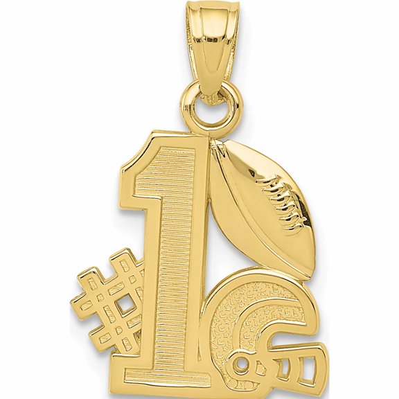 10K Yellow Gold #1 Football With Helmet Charm (14.2 X 14.3) Made In United States -Jewelry By Sweet Pea