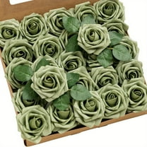 25pcs Elf Green Artificial Roses with Stems Foam Flowers for DIY Wedding Bouquets, Centerpieces, and Home Decor - Perfect for Outdoor Celebrations, Parties, Seasonal Events, Seasonal Floral Decor