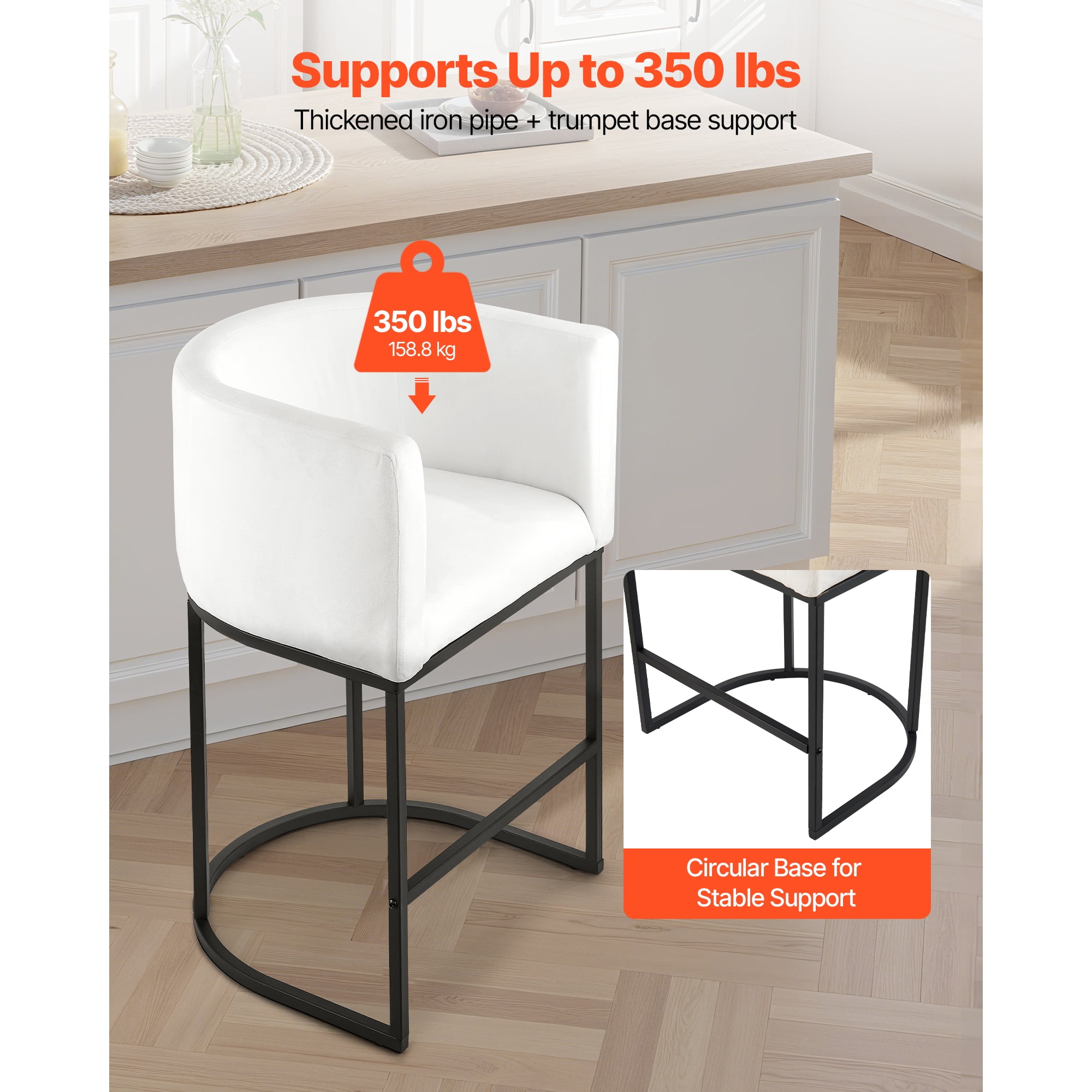 KFFKFF Set of 3 Counter Height Bar Stools, 25-inch Chairs with Backrest, Armrests, Metal Frame, and Footrest, Upholstered Fabric Seating for Kitchen or Dining Room, White