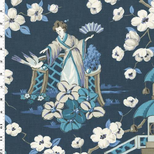 Navy Blue White Toile Print 100% Cotton Lawn Apparel Craft Decorative Fabric