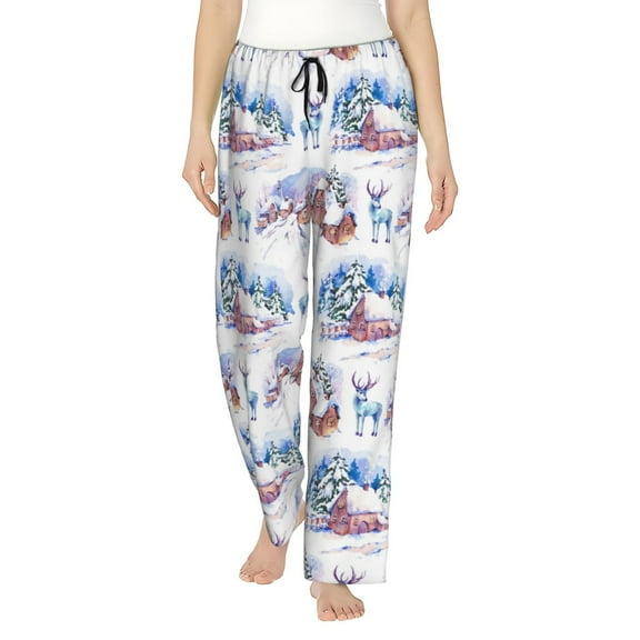Saiise Snowy Cottage Holiday Scene Womens Pajama Pants Stretch Comfy Lounge Pants Drawstring Sleep Bottoms with Pockets-