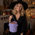 thumbnail image 6 of Basket with Handle Purple Gingham Ruffle Fabric Storage Basket 9X9X8 Inch Single Pc Round Trick Or Treat Basket for Halloween Party Favors, 6 of 9