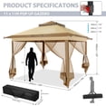 thumbnail image 4 of COBIZI Pop Up Gazebo 11x11 One-Push Canopy Tent, Outdoor Canopy Shelter with Double Roof Ventiation 121 Square Feet of Shade for Lawn, Garden, Backyard and Deck, Khaki(Upgraded 2.0), 4 of 8
