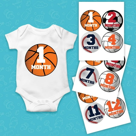 Sports Infant Baby Mobile Shower - Monthly Baby Stickers Sports Ball Great Shower Gift or Photo Keepsake for Scrapbook Newborn Infant Milestone Onesie Photo Prop JPS12