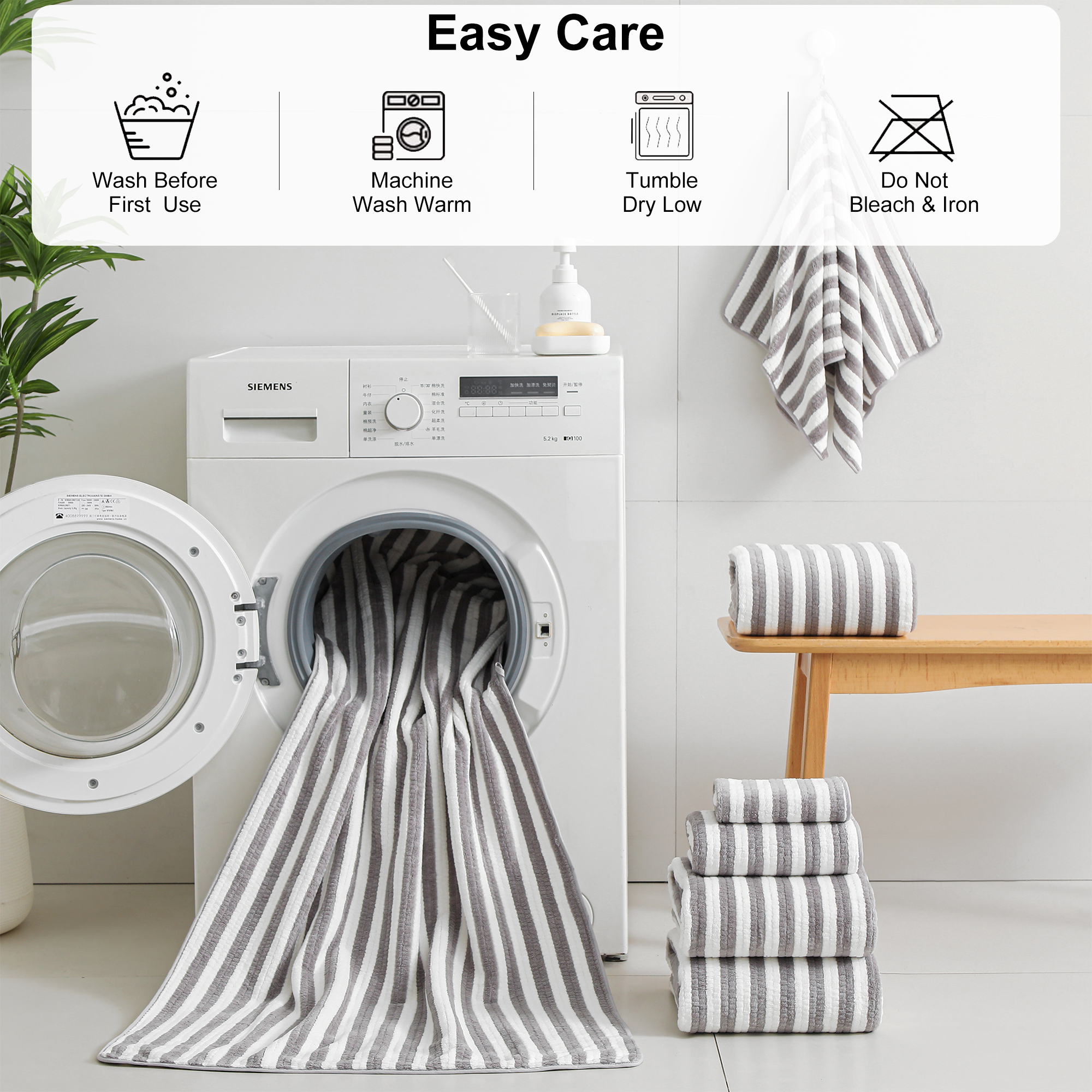 Jessy Home 6 Piece Light Gray Bath Towel Set for Bathroom-2 Bath Towels,2 Hand Towels,2 Washcloths Soft and Plush Highly Absorbent Towel for Hotel & Spa