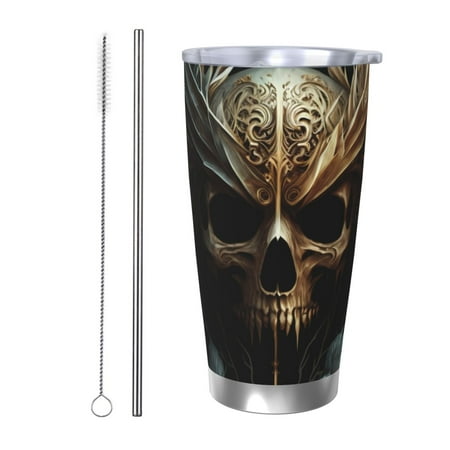 

Ocsxa Vintage Ornate Skull Pattern 20oz Travel Coffee Mug with Flip Lid Stainless Steel Insulated Insulated Coffee Mug Thermal Cup with Splash Proof Sliding Lid-Straw Two-piece Set