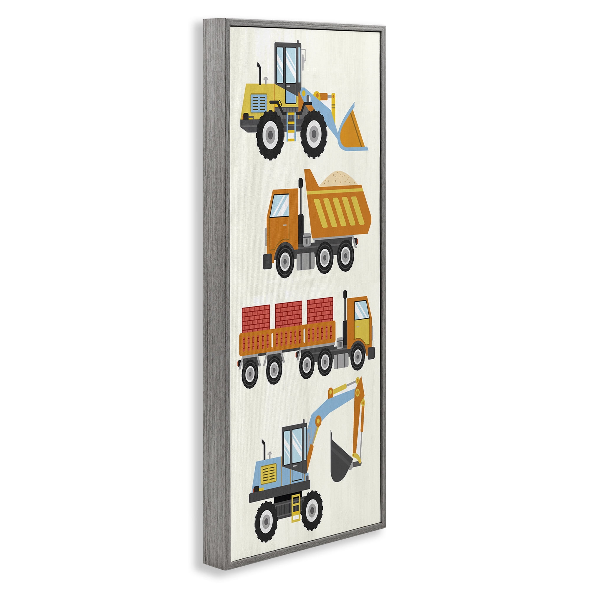 Stupell Industries Playful Construction Vehicles Transportation Painting Gray Framed Art Print Wall Art, 13 x 30