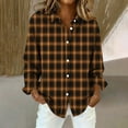 thumbnail image 2 of Plaid Shirts for Women Street Office Daily Outfit Graphic Tees Button Down Collared Casual Tops Dress Shirt Rolled Up Boyfriend Top Work Tops V Neck Womens Jacket Plaid Tops for Women Red S-2XL, 2 of 5