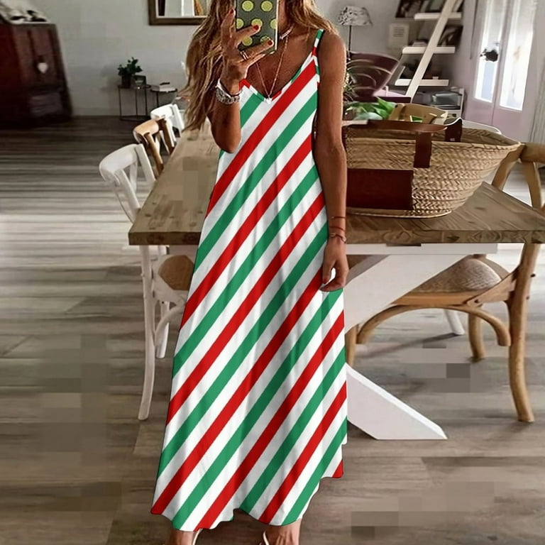 Candycane Red and Green Sleeveless Dress Women's summer suit elegant  women's sets Clothing female elegant dress - Walmart.com