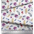 thumbnail image 3 of Soimoi White Japan Crepe Satin Fabric Feather & Floral Printed Fabric 1 Yard 42 Inch Wide, 3 of 3