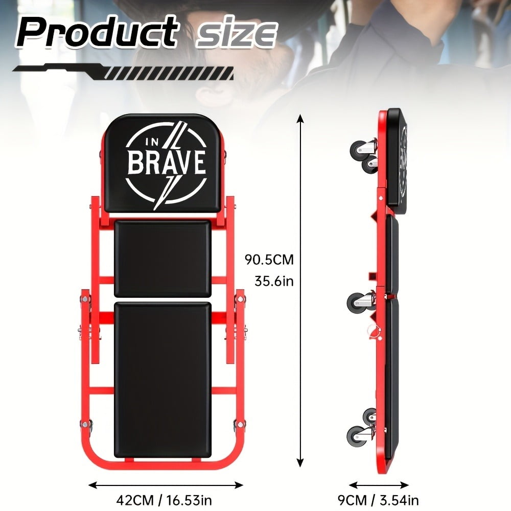 InBrave  36" 2-in-1 Folding Creeper and Seat, Triplex Foldable Mechanic's Creeper with 6 Swivel Casters, Low Profile Garage Stool, 330 lbs Capacity (Red)