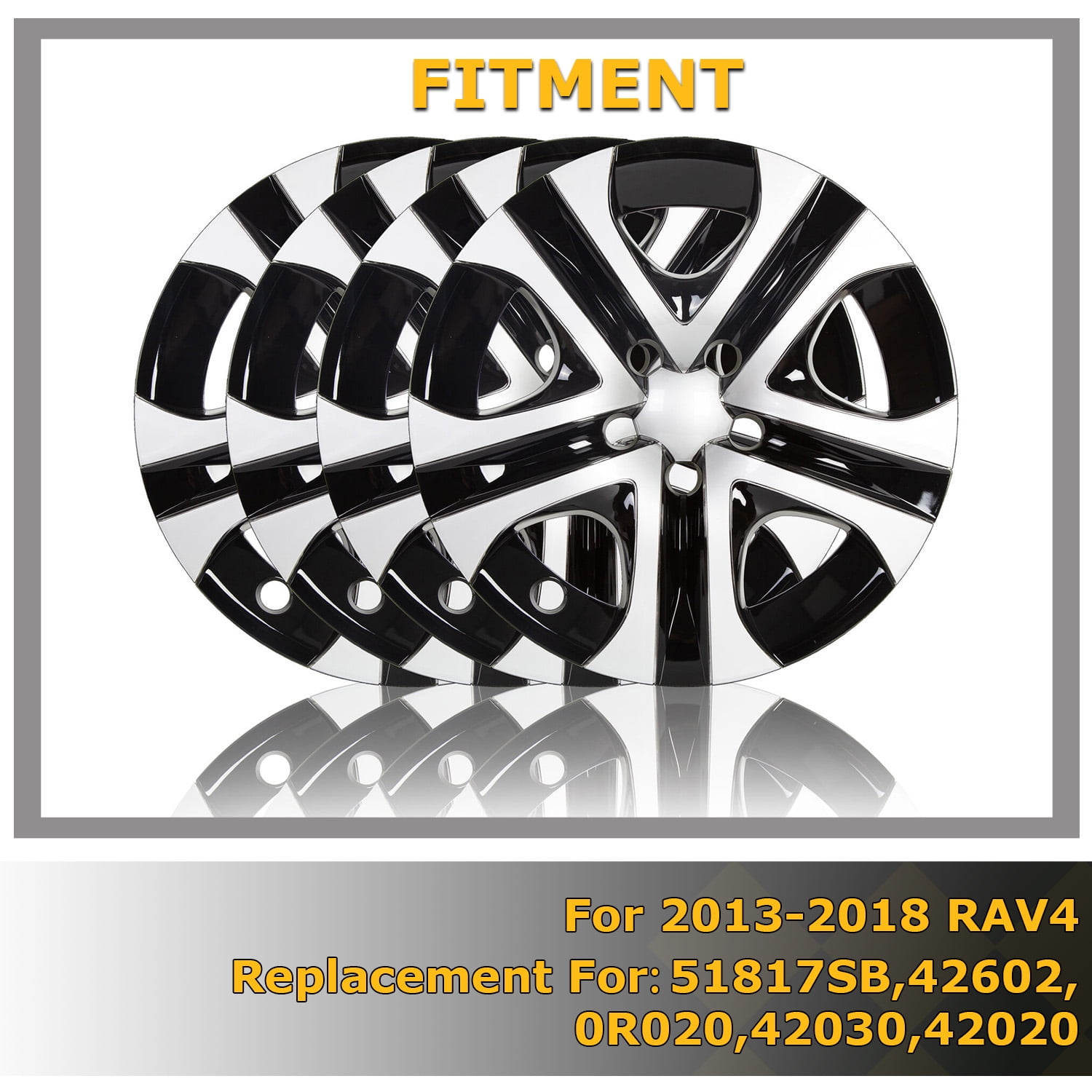 Kojem 4x17" Silver & Black Hub Caps Full Rim Wheel Skin Covers for 2013-2018 Toyota RAV4