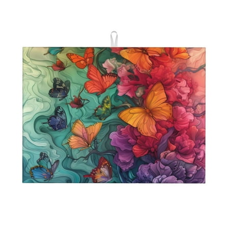 

Coaee Butterfly Flower Cascade for Kitchen Drying Mat Dish Drying Mats for Kitchen Counter Foldable Water-Absorbent Suitable for Draining Racks