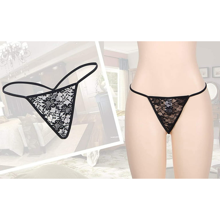 G String Thongs for Women Sheer Floral Lace Plus Size Panties Sexy Low Rise  Micro T-Back Underwear XX-Large Black