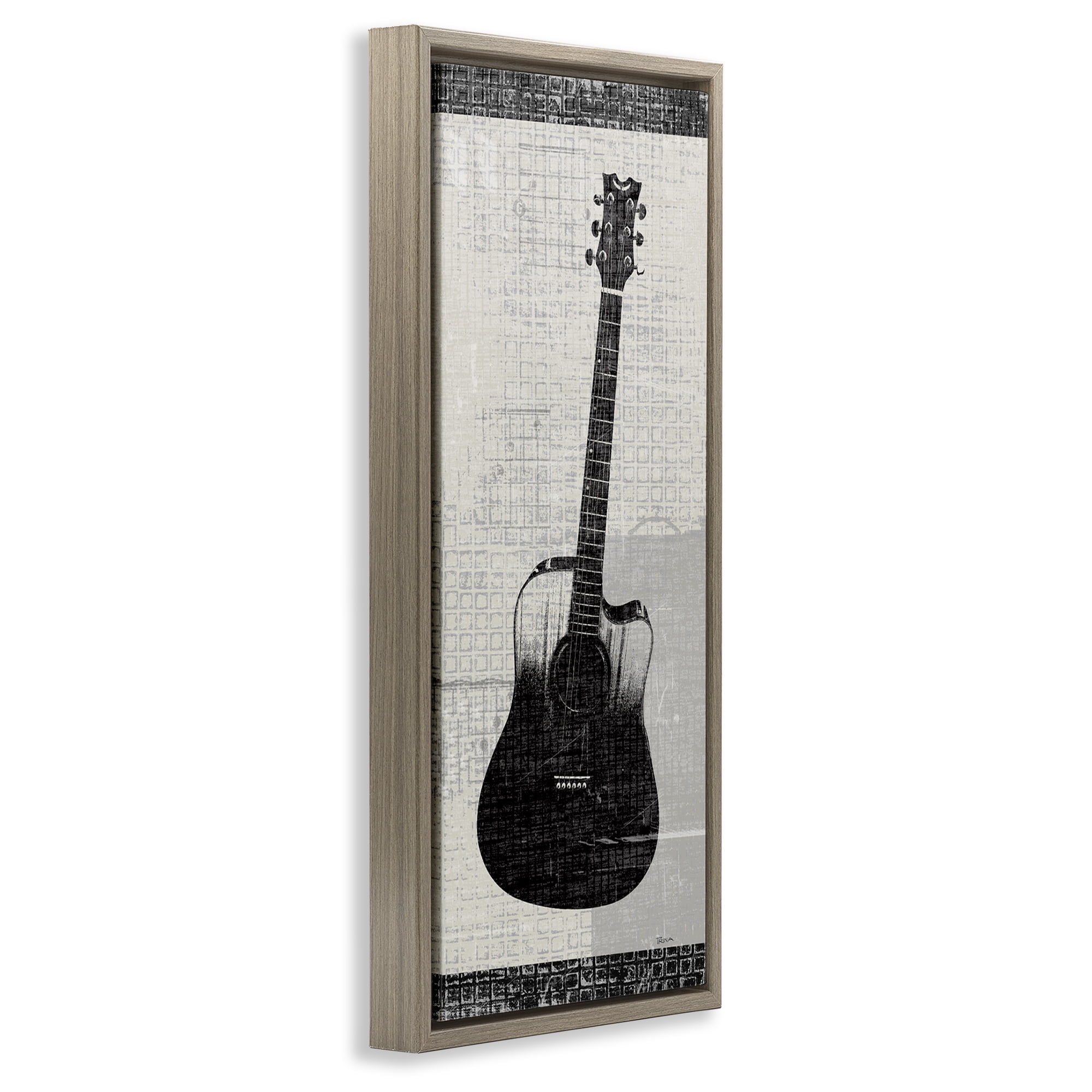 Stupell Industries Patterned Acoustic Guitar Performing Arts Painting Brown Floater Framed Art Print Wall Art, 11 x 25