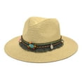 thumbnail image 2 of Clearance! Baberdicy Adults Unisex Retro Western Cowboy Riding Hat Leather Belt Wide Cap Straw Hat Beige, 2 of 3