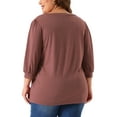thumbnail image 3 of Plus Size Top for Women 3/4 Sleeve V Neck Button Decor Casual Solid Tees Shirts 2X Burgundy, 3 of 6