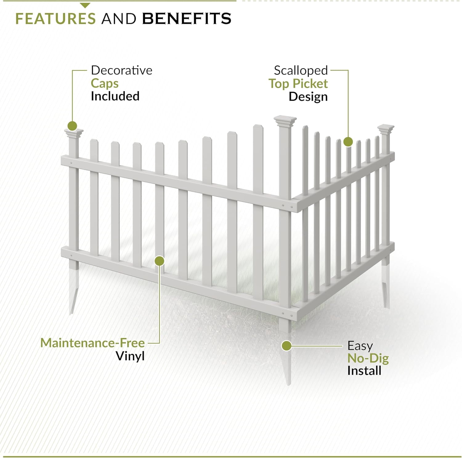 30in H x 40in  White Vinyl Picket Fence, No  Garden Border, Decorative Yard Fence for Backyard &