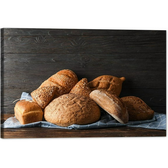 Kitchen Canvas Wall Art Bread Picture Dining Room Canvas Painting for Home Wall Decor, Delicious Bread Food Framed Artwork for Kitchen Restaurant Decoration Ready to Hang, S-(12x18 inch)