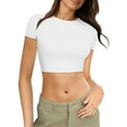 thumbnail image 1 of Hiiyo Crop Top Femme Manches Courtes Col Rond T-Shirt Ajusté Été (S-TTG), 1 of 3