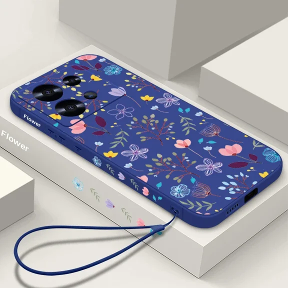 Small Flowers Print Lanyard Case For Xiaomi Poco X6 X5 F6 11T 13T Pro Redmi Note 13 14 4G 12 13 14 Pro Plus 5G TPU Phone Cover