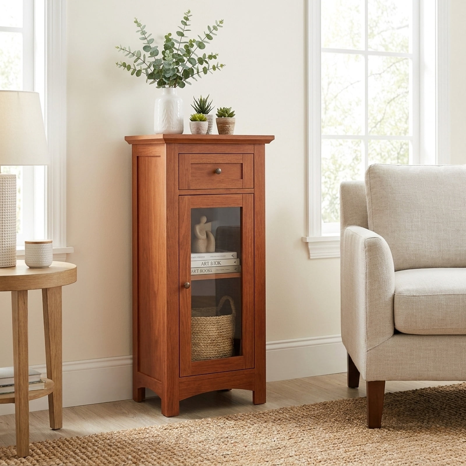Vebreda Freestanding Bathroom Storage Cabinet, Bathroom Freestanding Storage Cabinet with Single Glass Door, Sturdy Glass Door